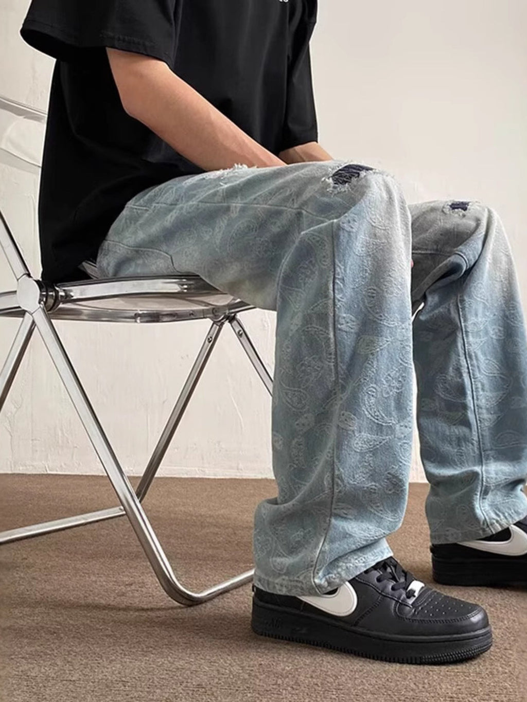 Men's Full Size Distressed Wide Leg Jeans Plus Size