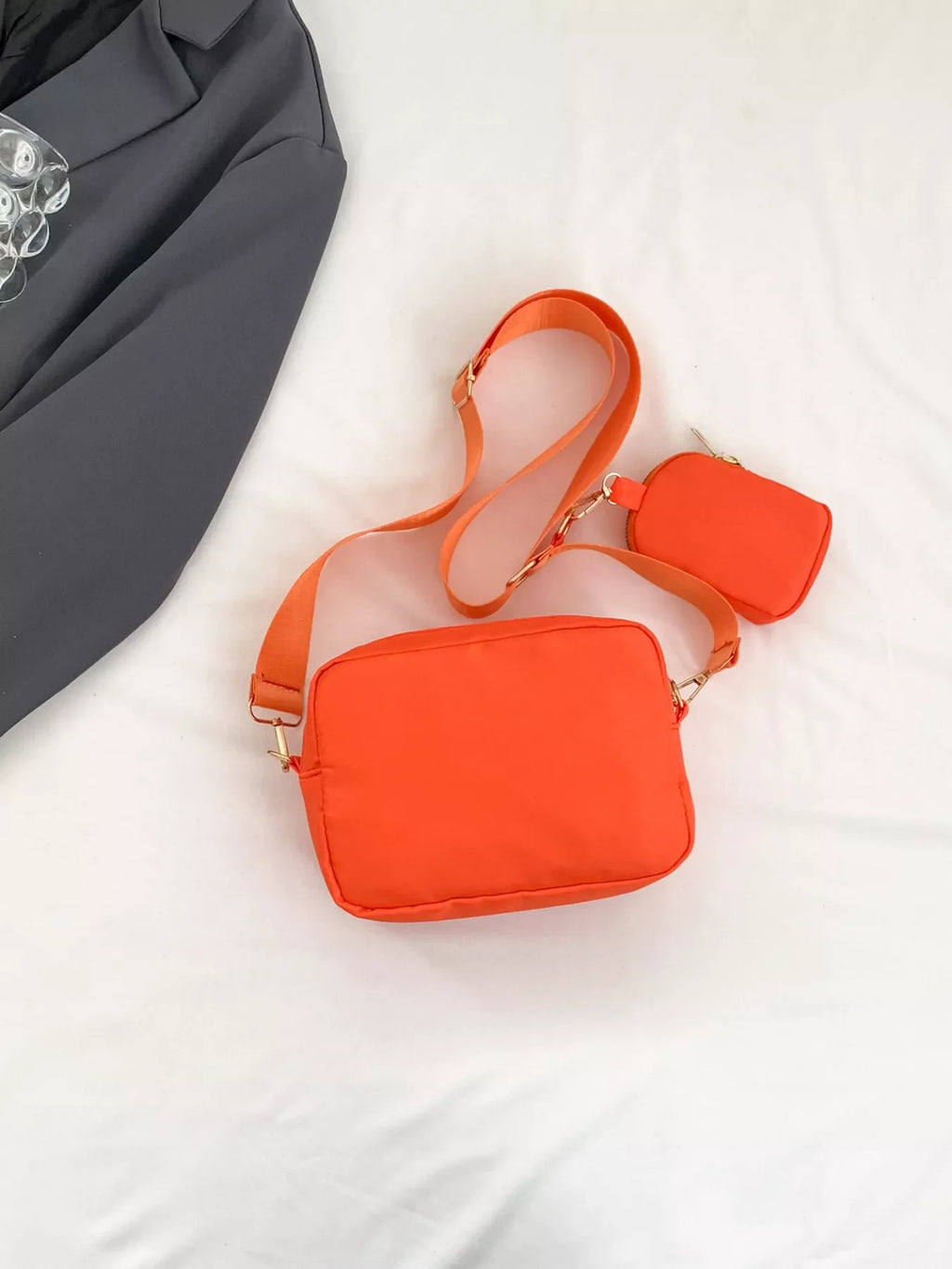 Chevron Quilted Crossbody Bag with Mini Pouch