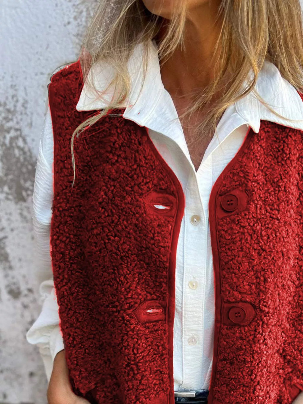 Full Size Cozy Sherpa Fleece Button-Up Vest Coat with Pockets Plus Size