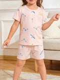 Children's Dragonfly Print Casual Tee and Shorts Set