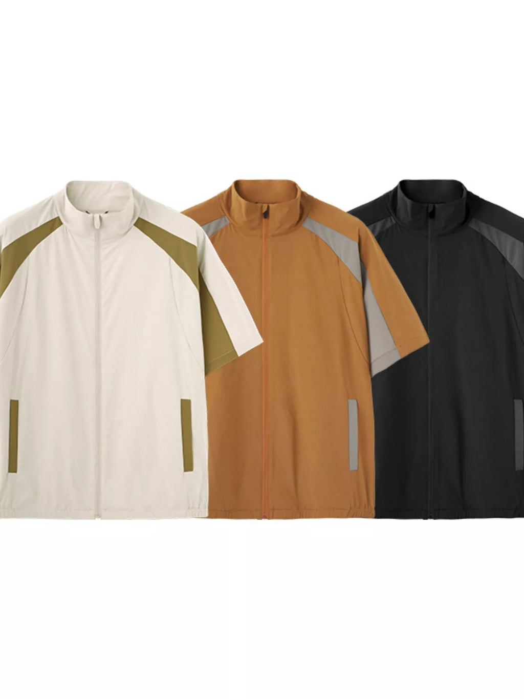 Men's Color Block Zip Up Short Sleeve Jacket