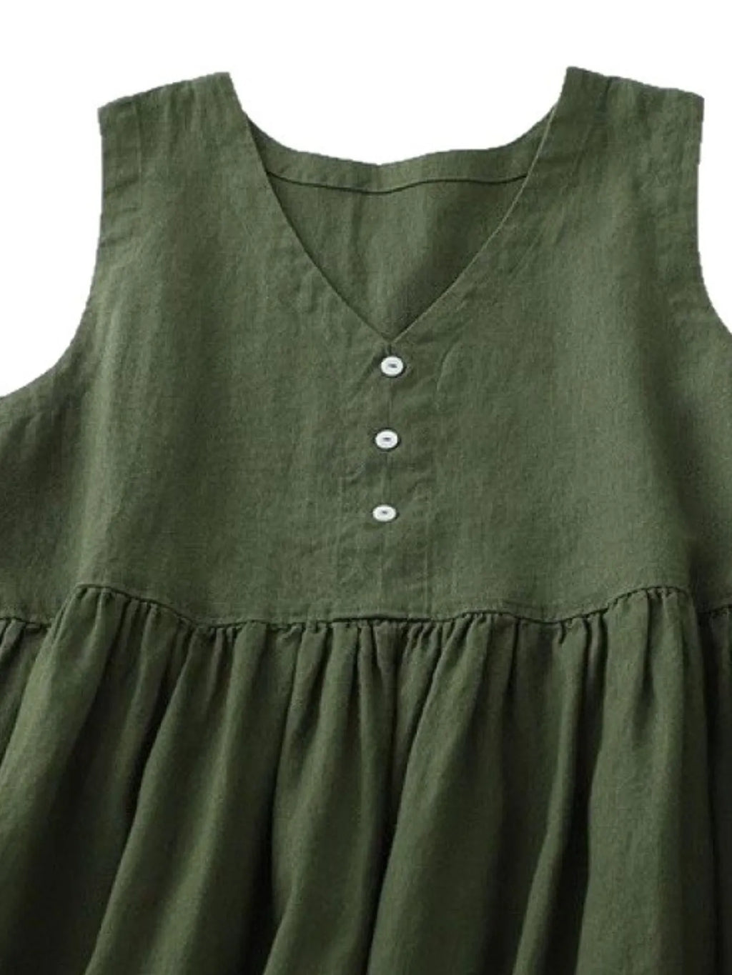 V-Neck Button Detail Sleeveless Midi Dress
