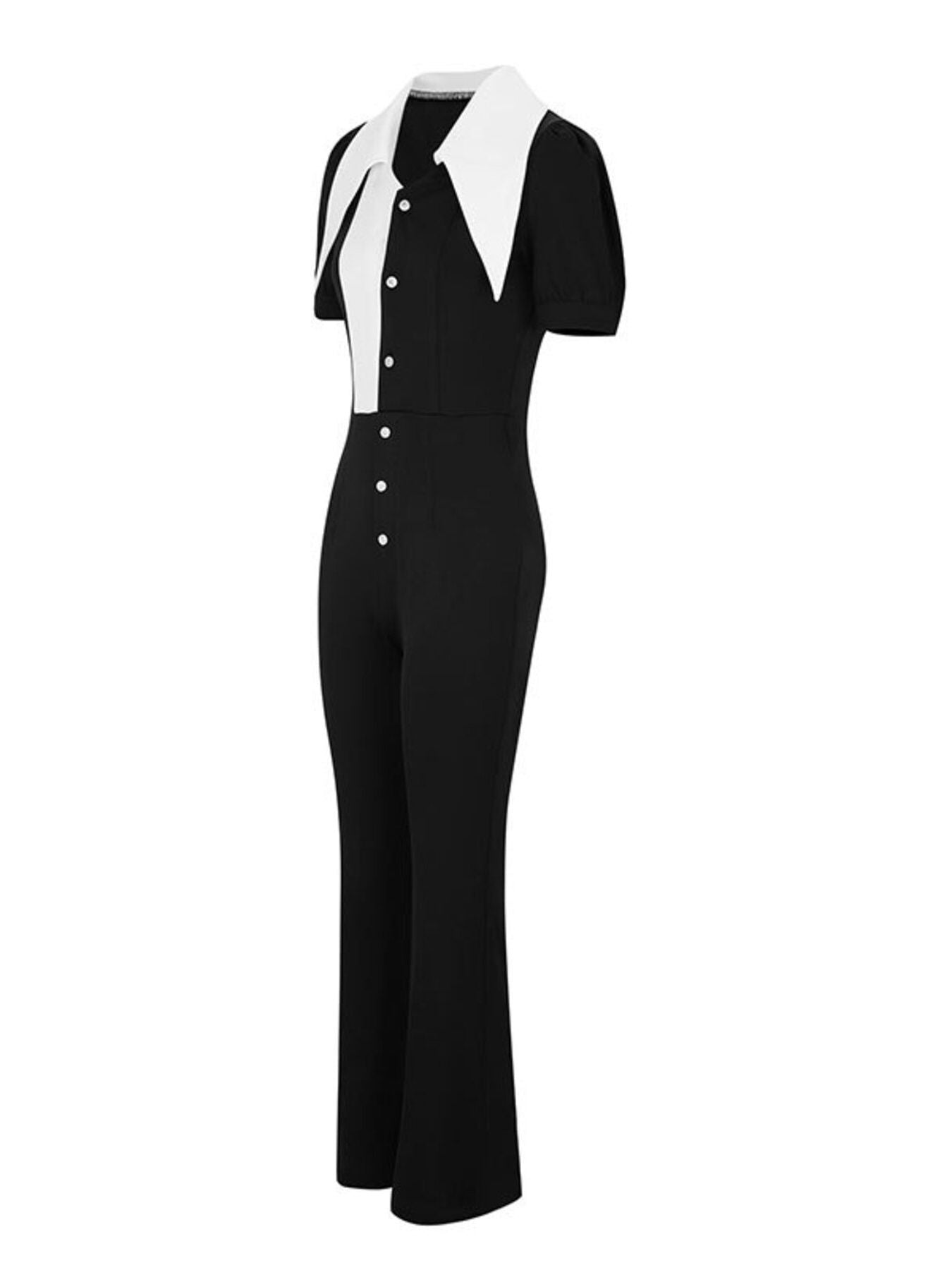 Contrast Button-Down Wide Leg Jumpsuit
