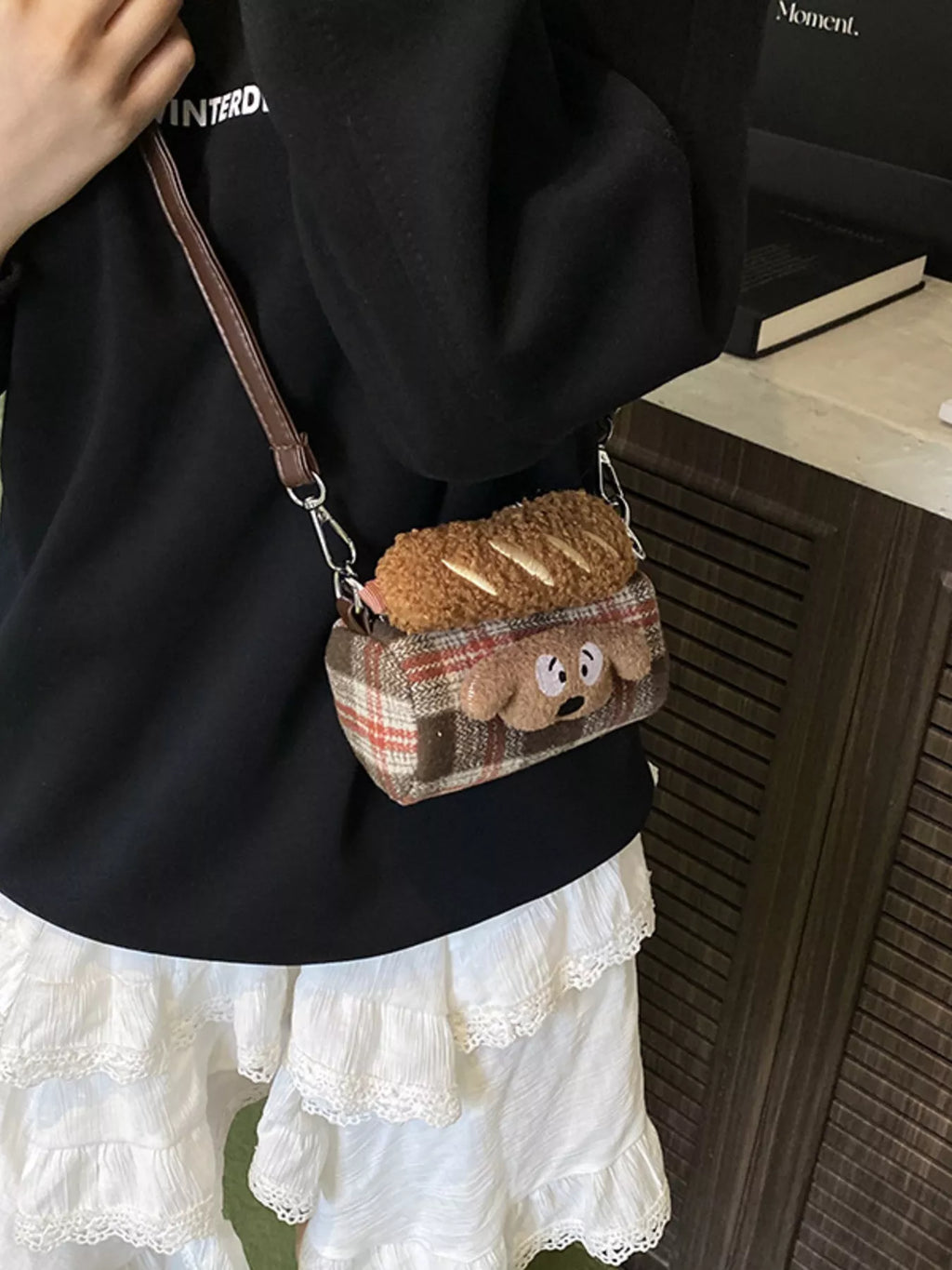 Plaid Pattern Plush Trim Crossbody Bag
