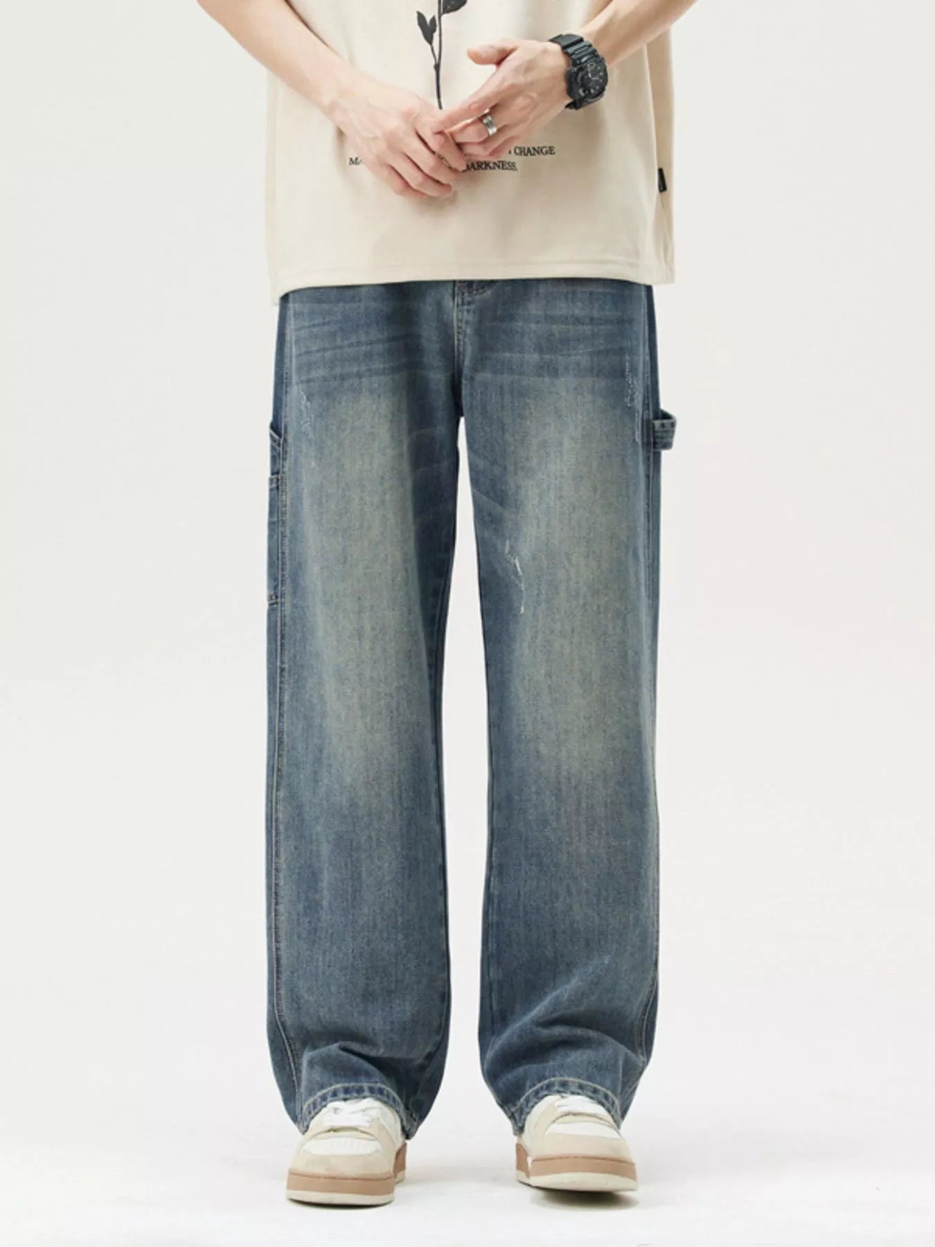 Men's Washed Wide Leg Jeans