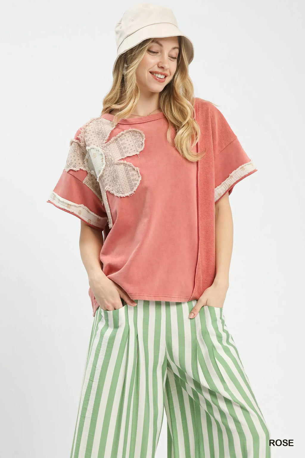 Umgee French Terry Top with Flower Patch