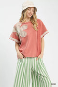 Umgee French Terry Top with Flower Patch