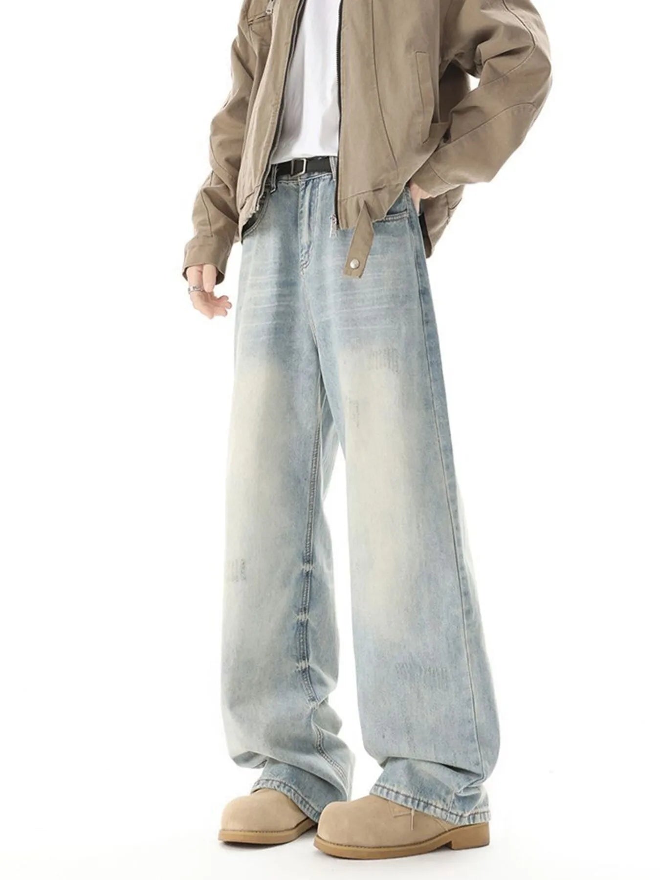 Men's High Waisted Washed Wide Leg Jeans