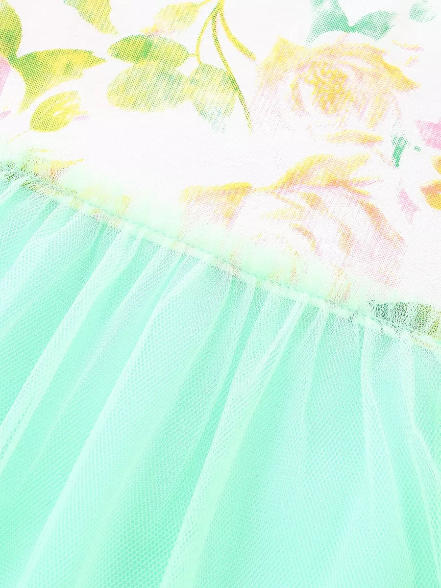 Children's Floral Print Tulle Dress