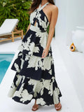 Printed Halter Neck Tiered Maxi Dress