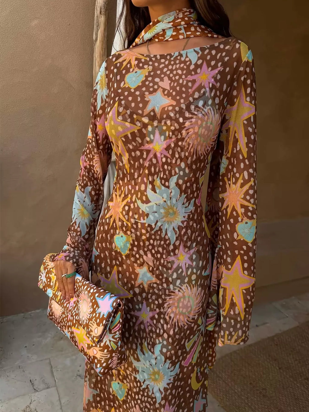 Printed Cami Dress & Long Sleeve Dress & Ribbon Set