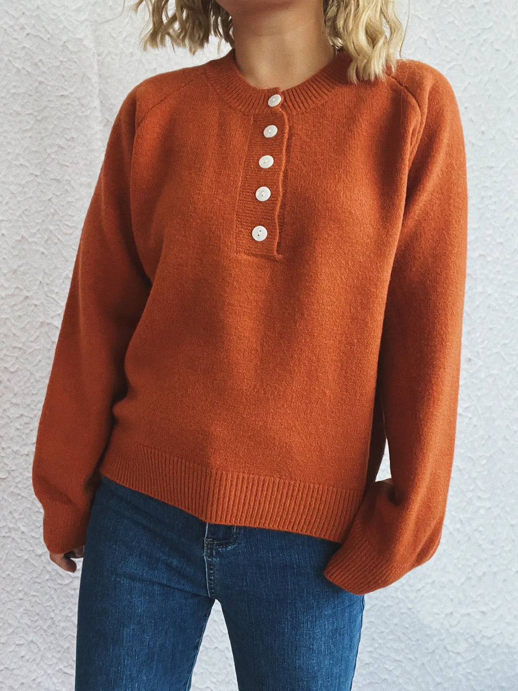 Button-Front Long Sleeve Sweater