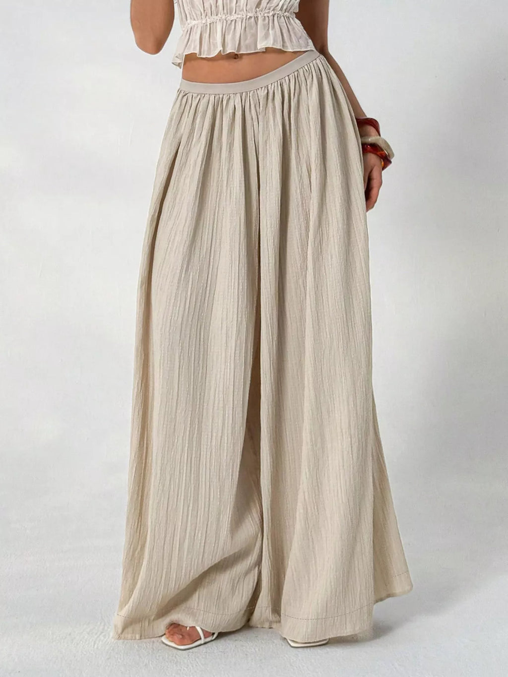 Wide-Leg Textured Pants