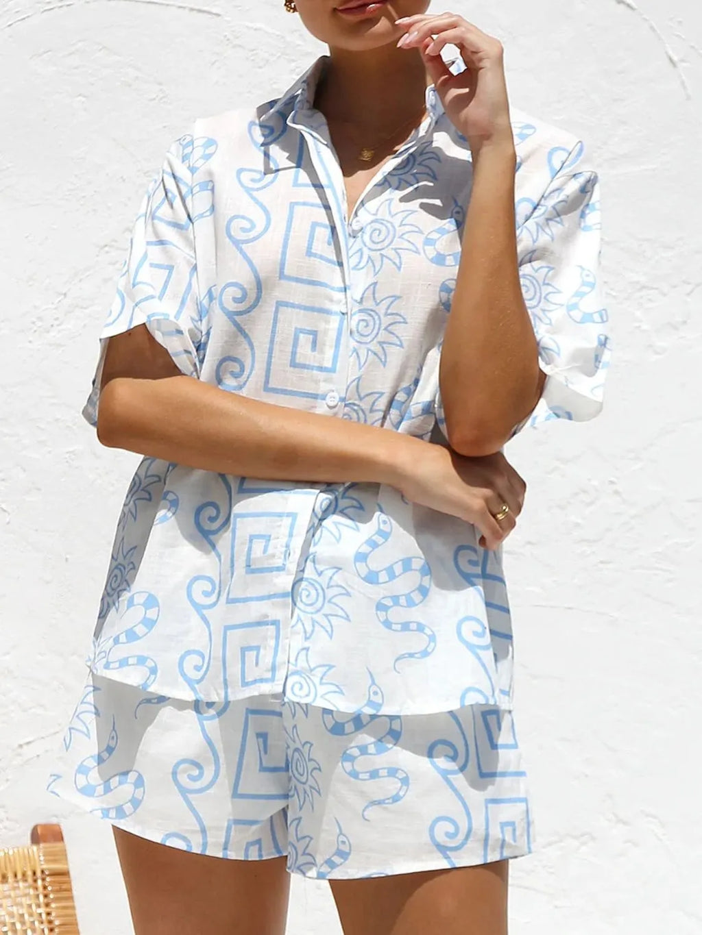 Printed Button Up Top and Shorts Set