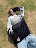 Men's Gradient Color Block Fuzzy Knit Pullover