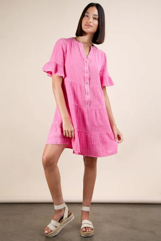 VERY J Plus Size Mineral Washed Woven Mini Dress