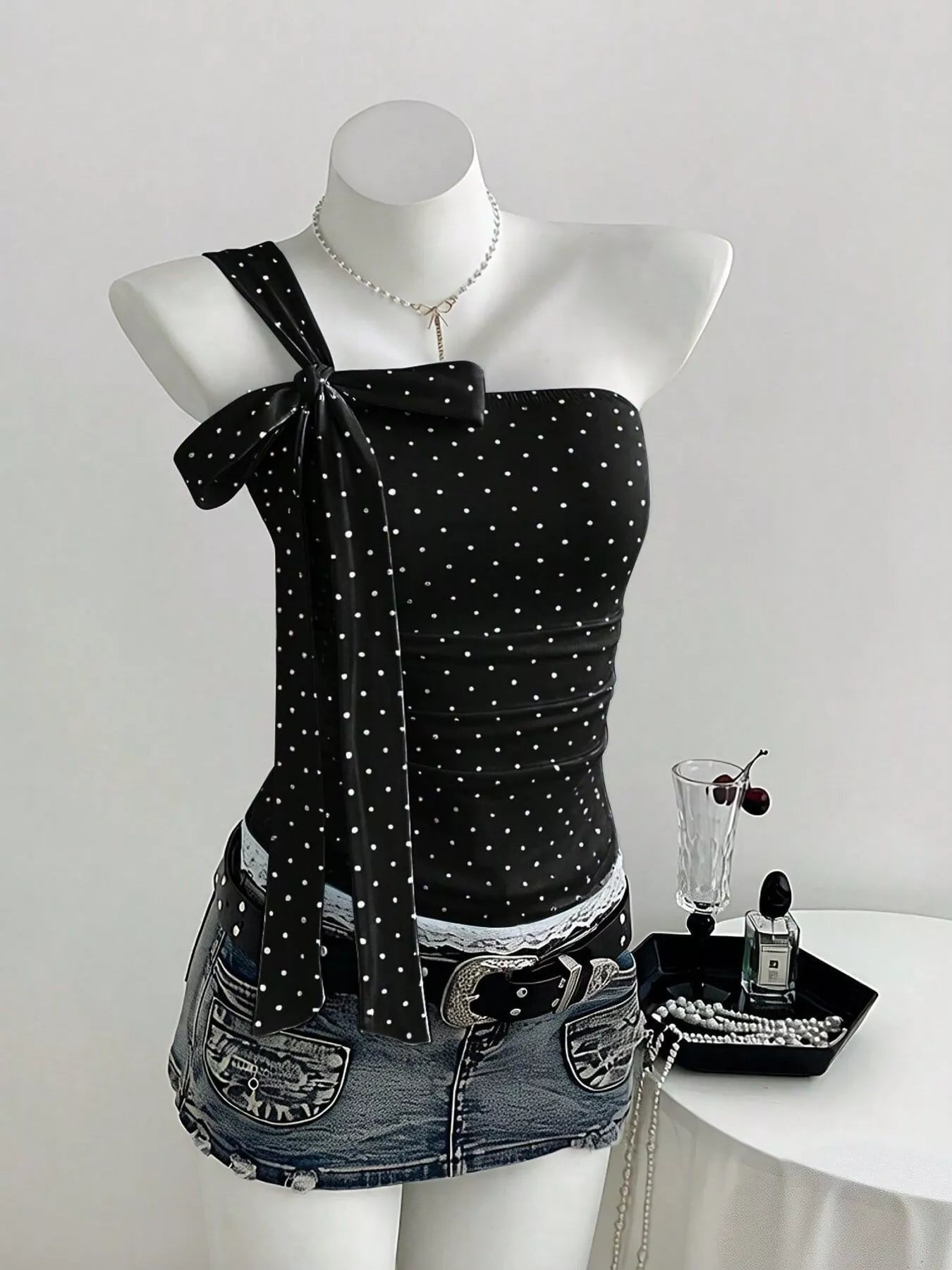 Polka Dot One-Shoulder Cami