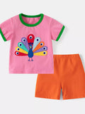 Children's Peacock Embroidered Short Sleeve Tee and Shorts Set