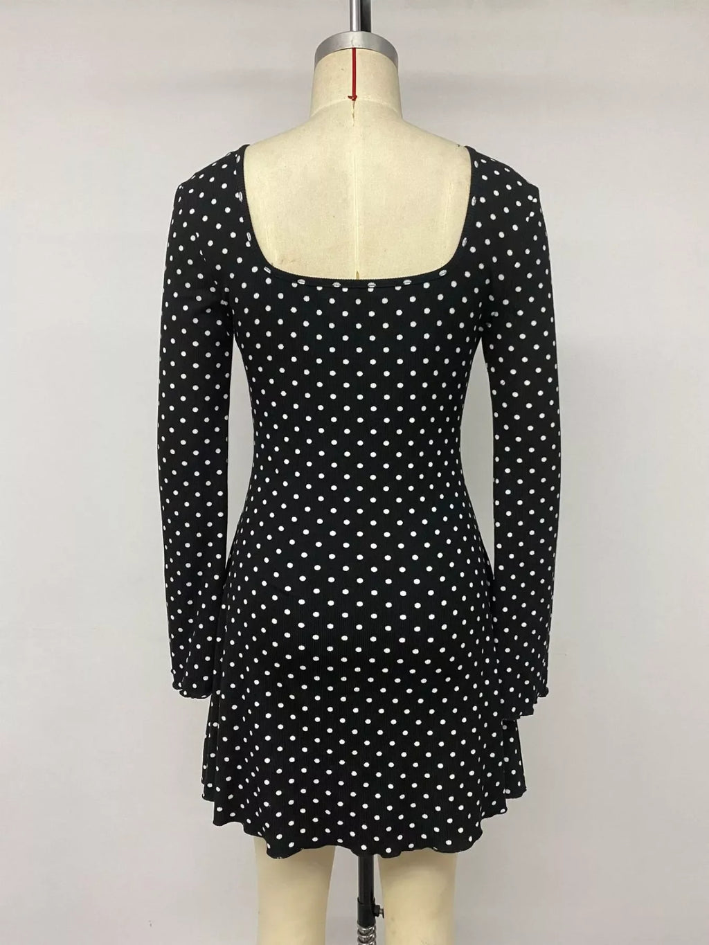 Polka Dot Lace Trimmed V-Neck Mini Dress