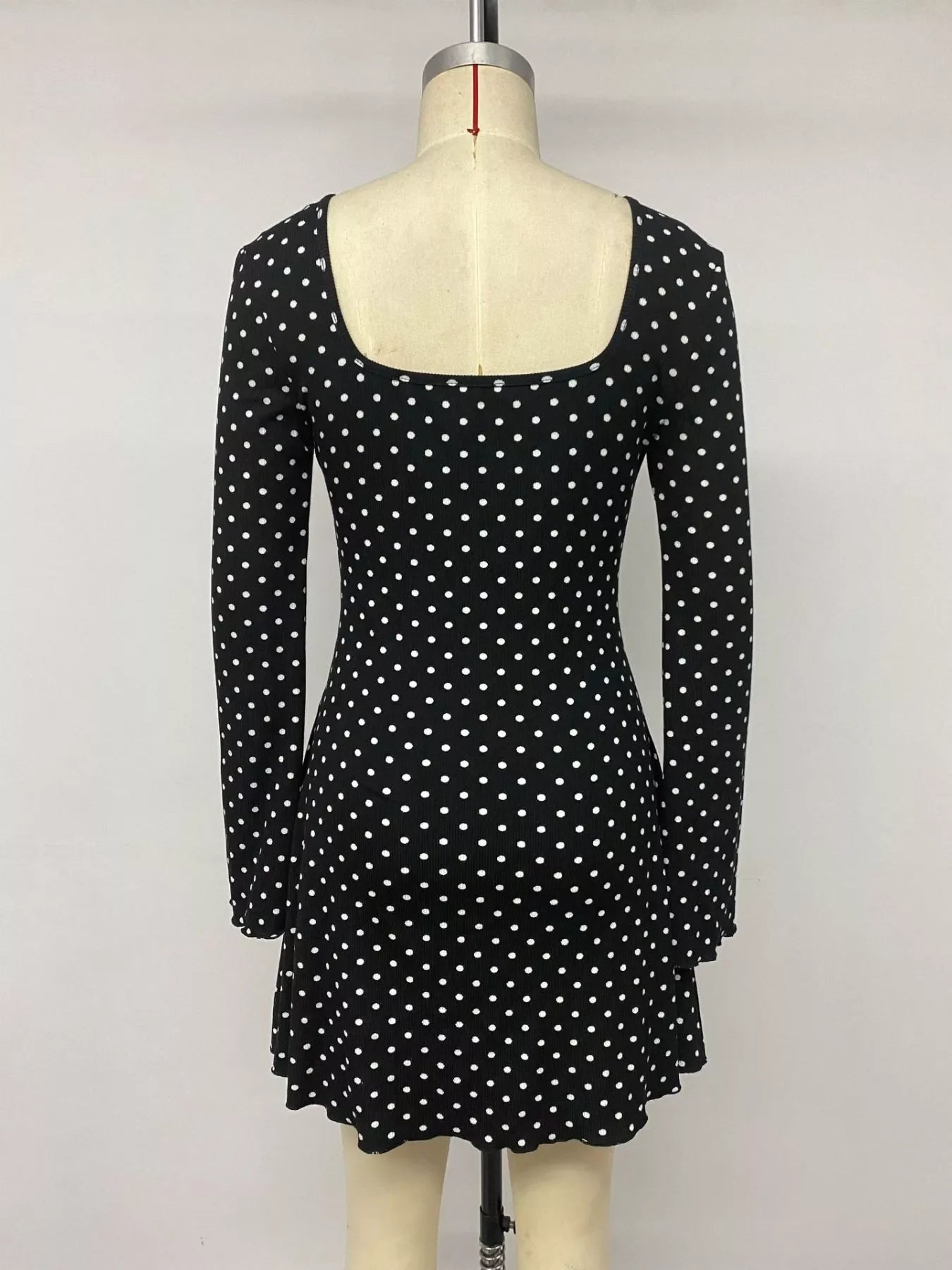 Polka Dot Lace Trimmed V-Neck Mini Dress