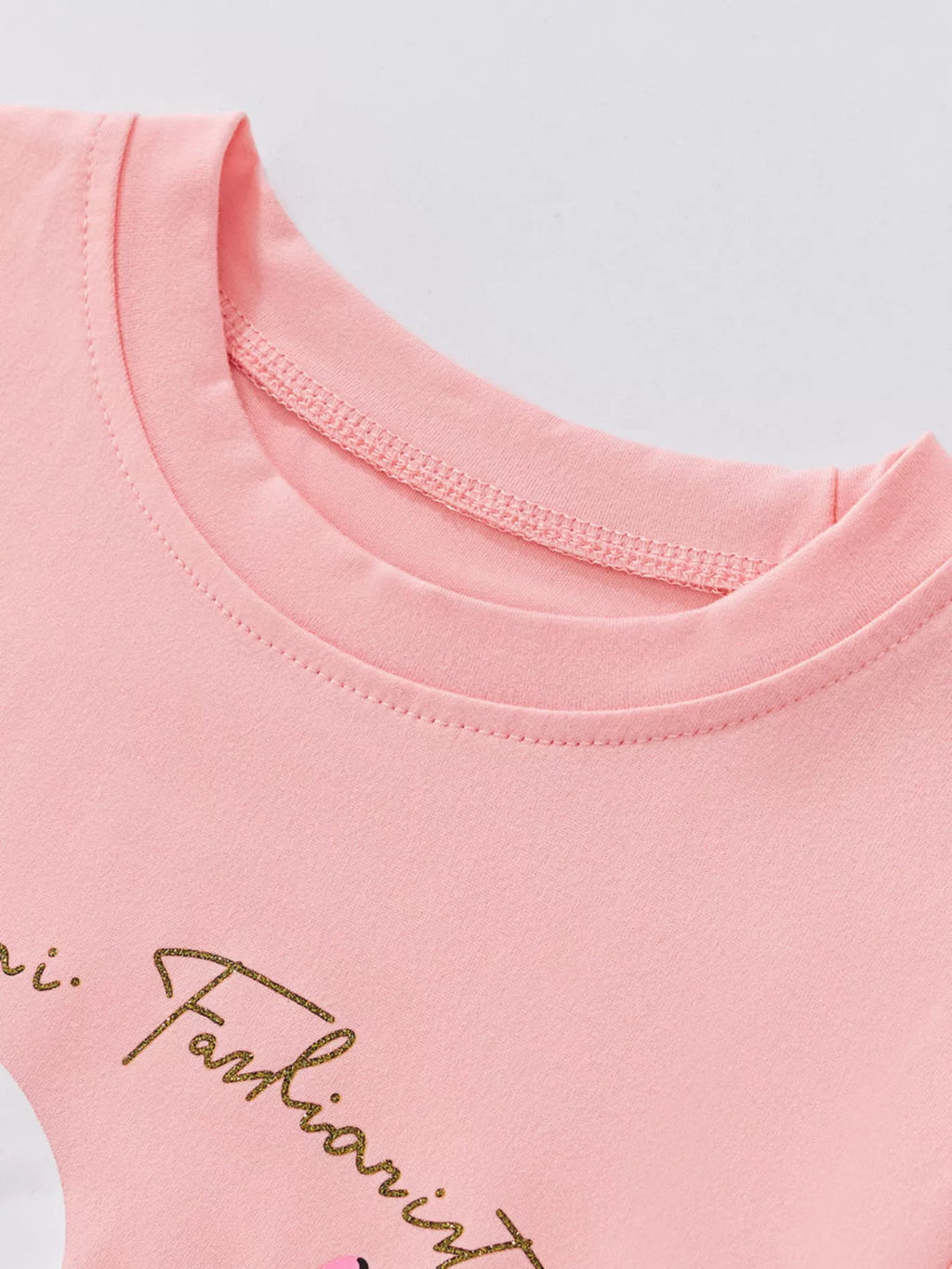 Children's Swan Round Neck Tee and Shorts Casual Set