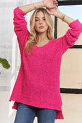 ADORA High-Low Side Slit V-Neck Sweater