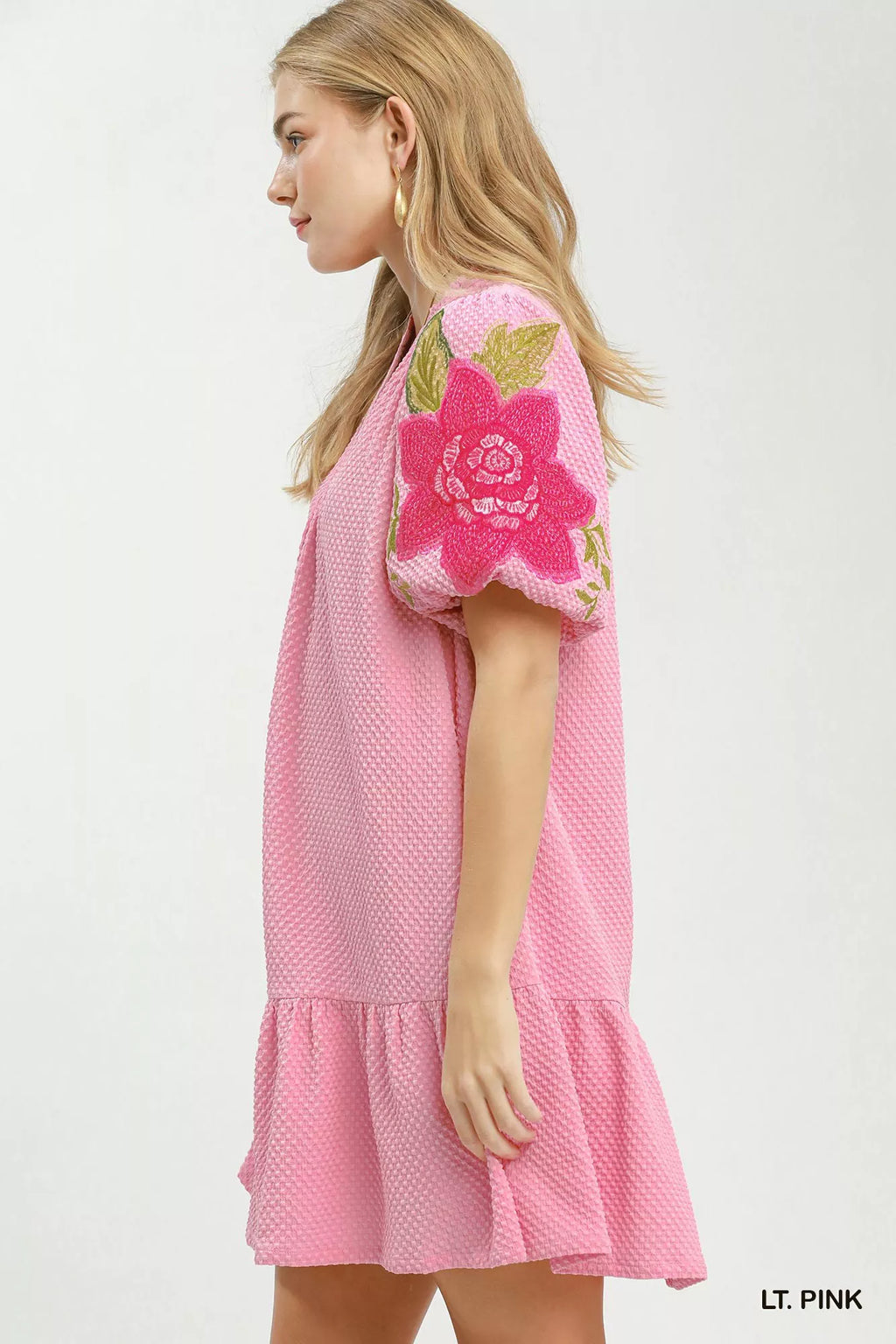 Umgee Floral Embroidered Textured Jacquard Dress