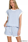 Zenana Stripe Contrast Trim Top & Shorts Set