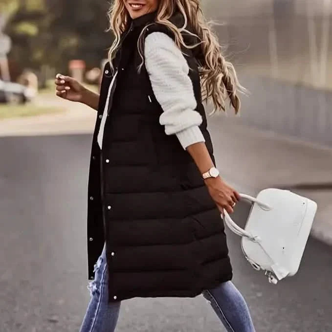 Casual Sleeveless Long Button Front Hooded Coat Outerwear