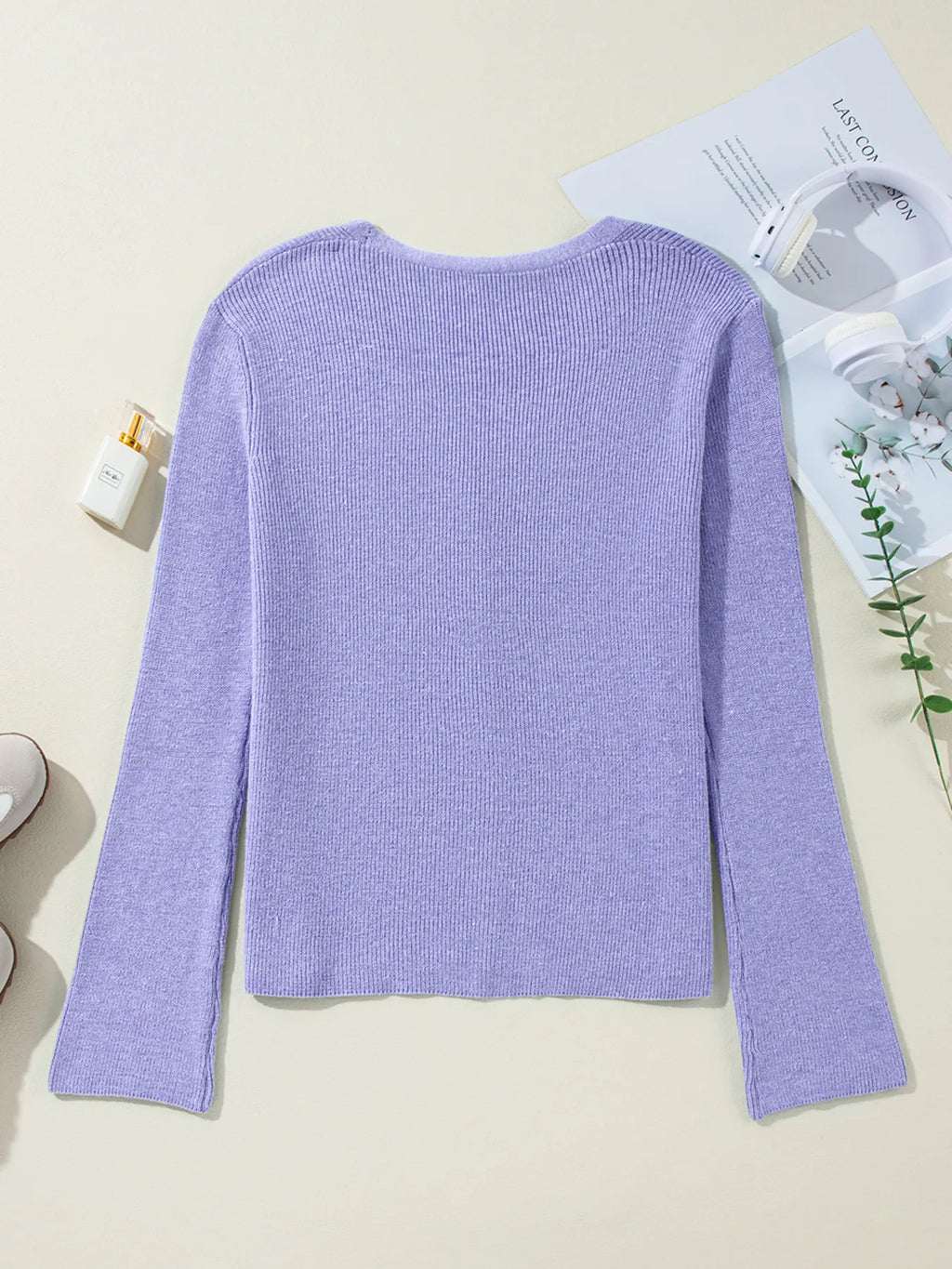 Ribbed Knit Button Front V Neck Cardigan