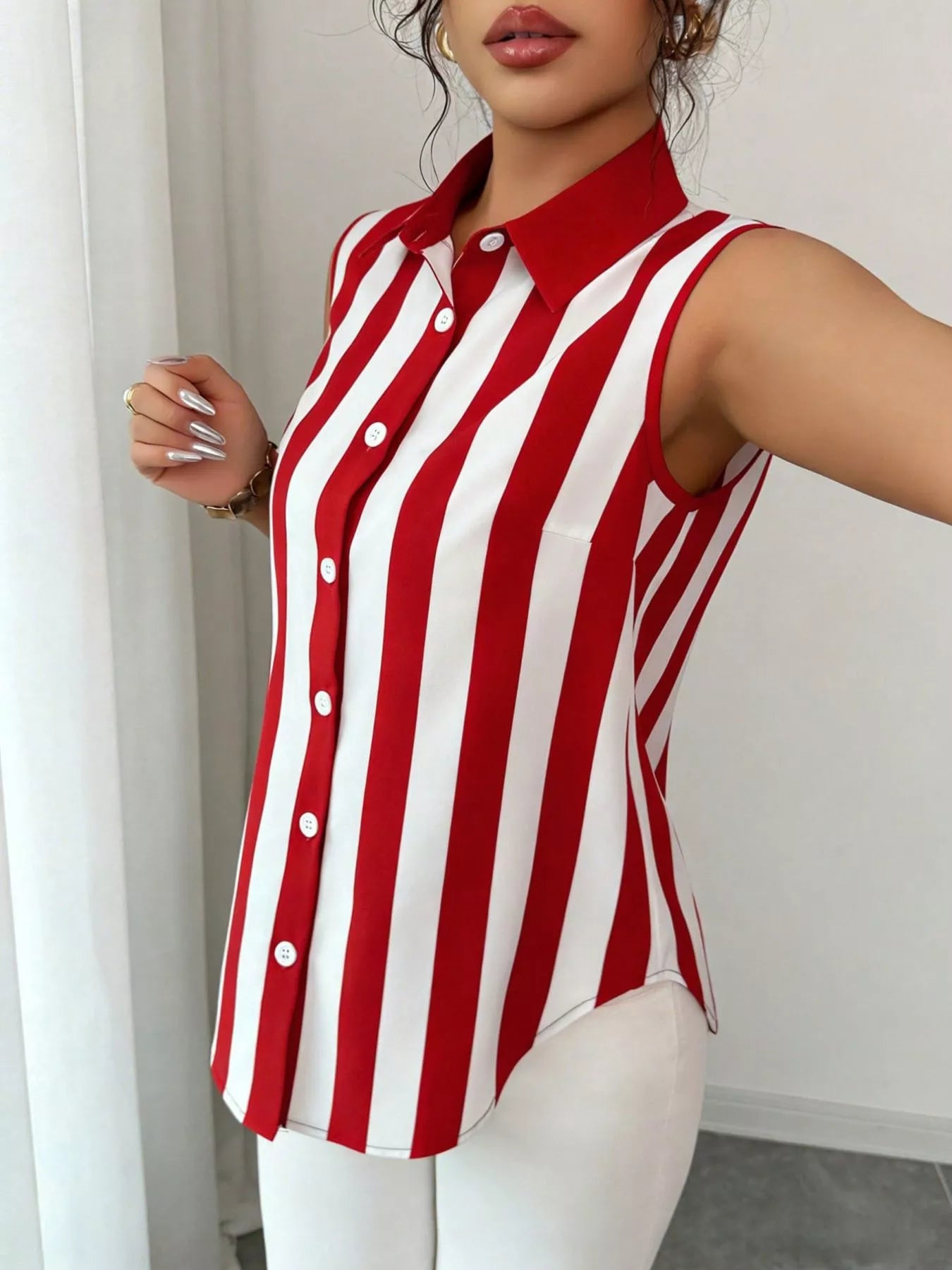 Button Up Sleeveless Shirt