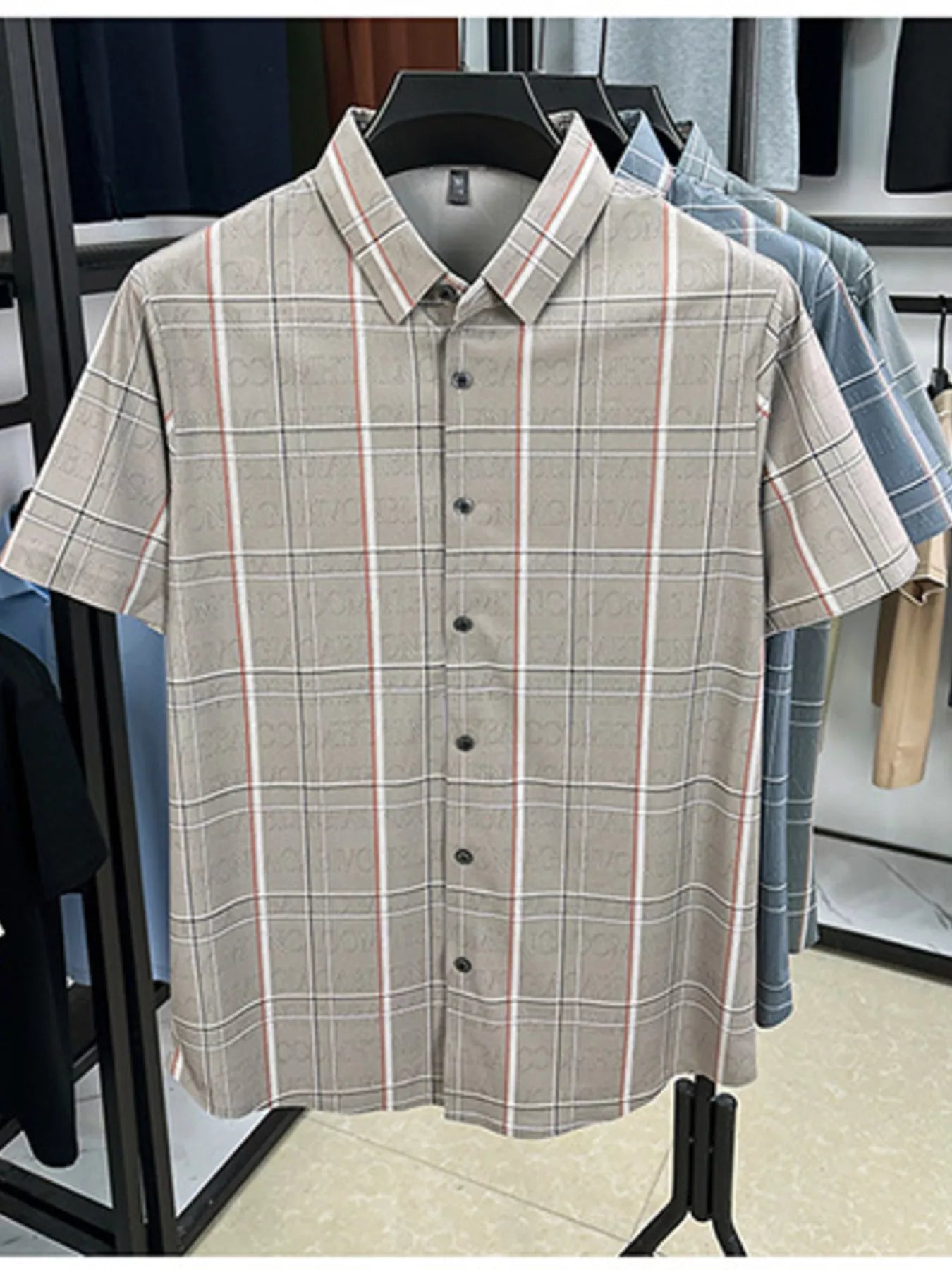 Men's Plus Size Plaid Button Up Short Sleeve Shirt