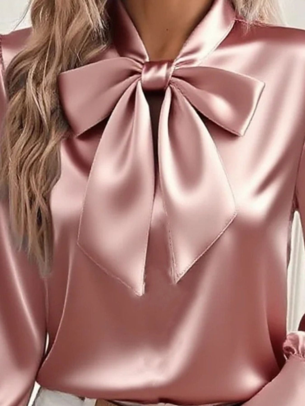 Satin Bow Tie Long Sleeve Top