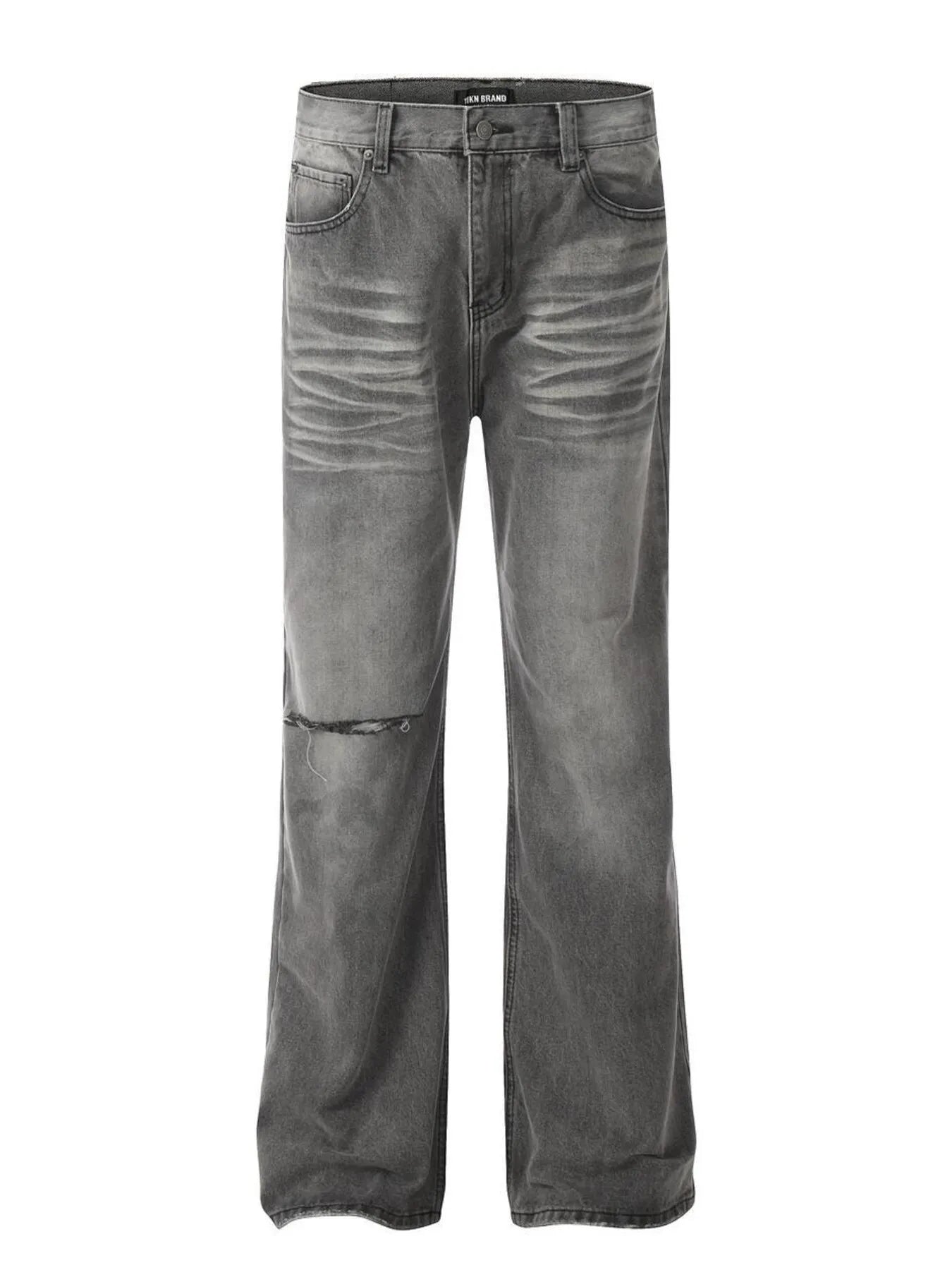 Men's Vintage Washed Distressed Wide-Leg Jeans