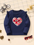 Children's Long Sleeve Heart Patch Ruffle Trim T-Shirt
