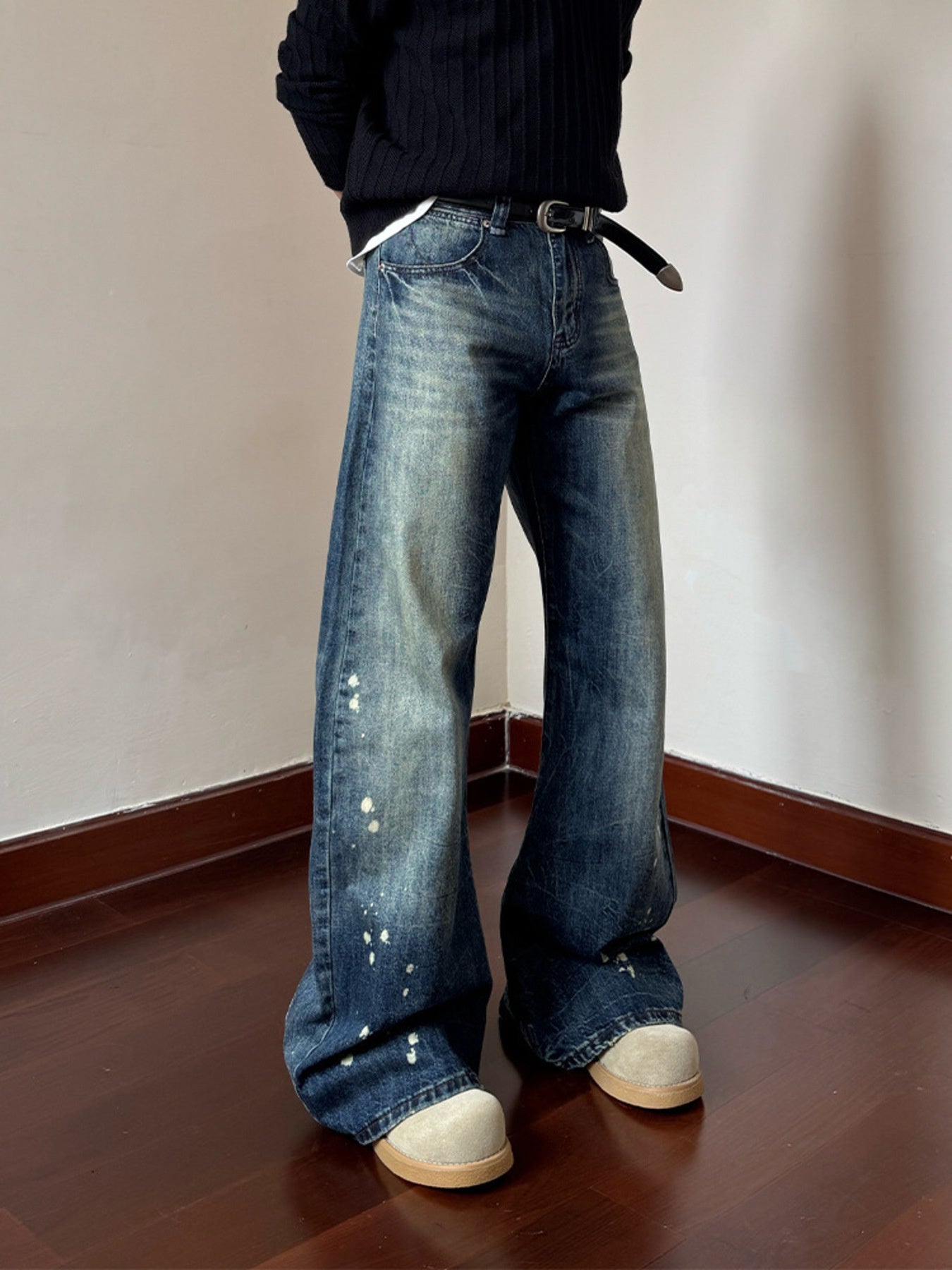 Men's Full Size Vintage Wash Wide Leg Jeans Plus Size