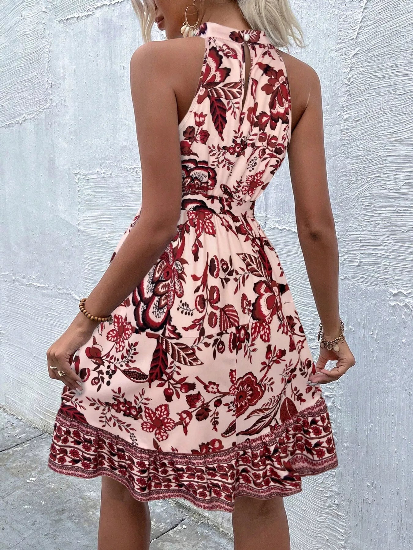 Printed Sleeveless Tie Waist Dress