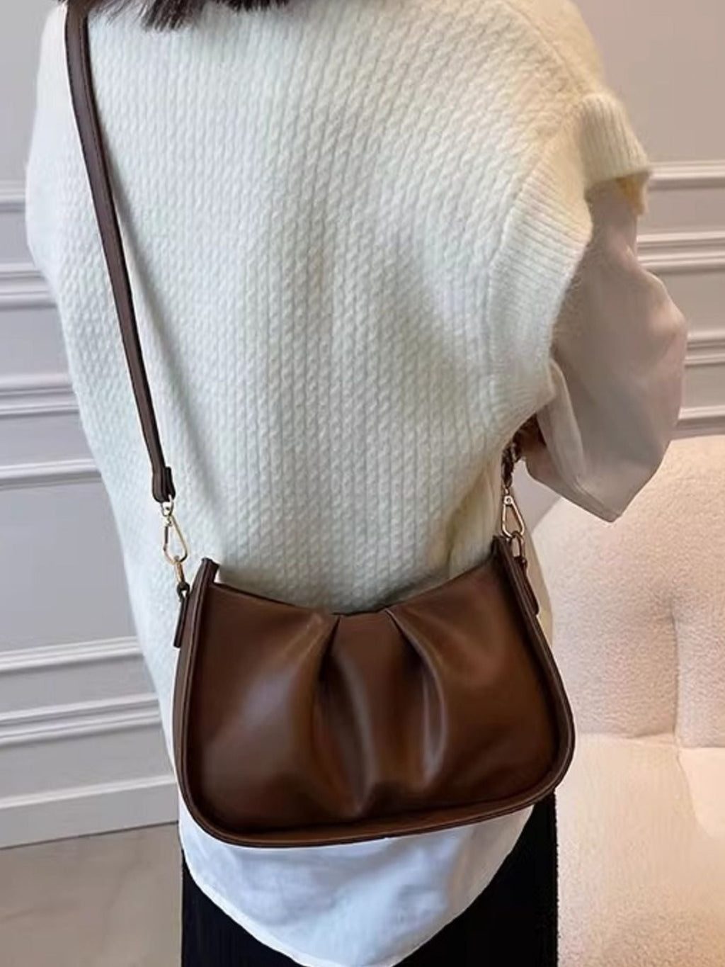 Ruched Braided Strap Crossbody Bag