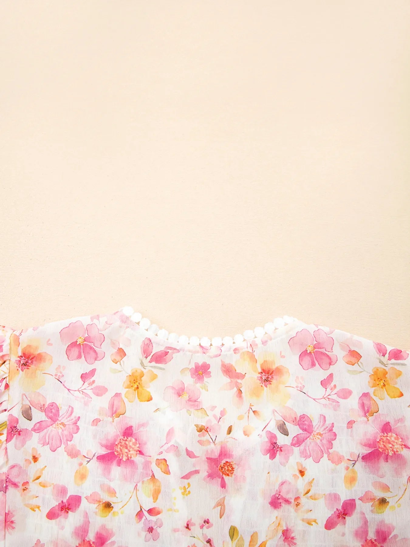 Floral Print Tassel Tie Smocked Puff Sleeve Blouse