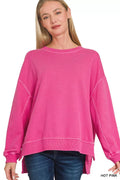 Zenana Full Size French Terry Pigment Dye & Enzyme Washing Pullover Plus Size