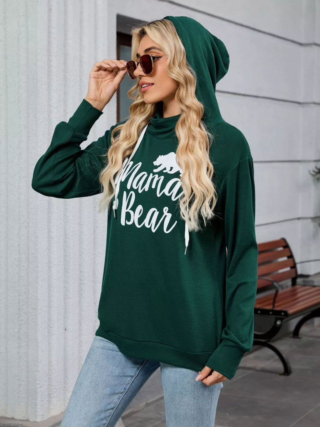 Contrast Letter Graphic Drawstring Long Sleeve Hoodie