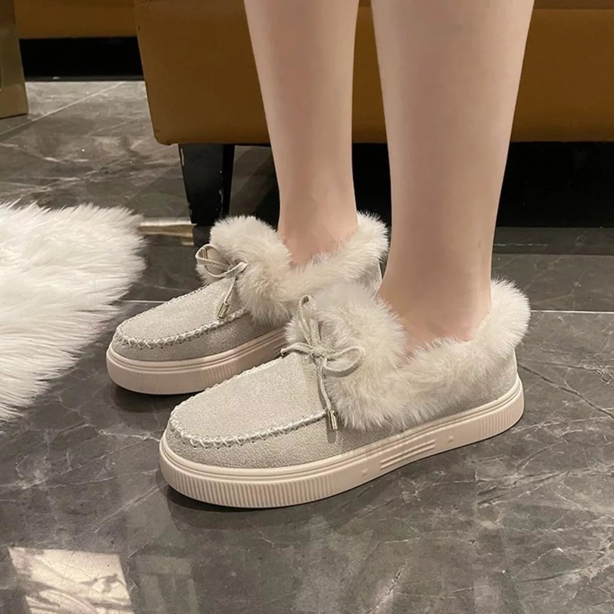 Fuzzy Round Toe Slip-Ons