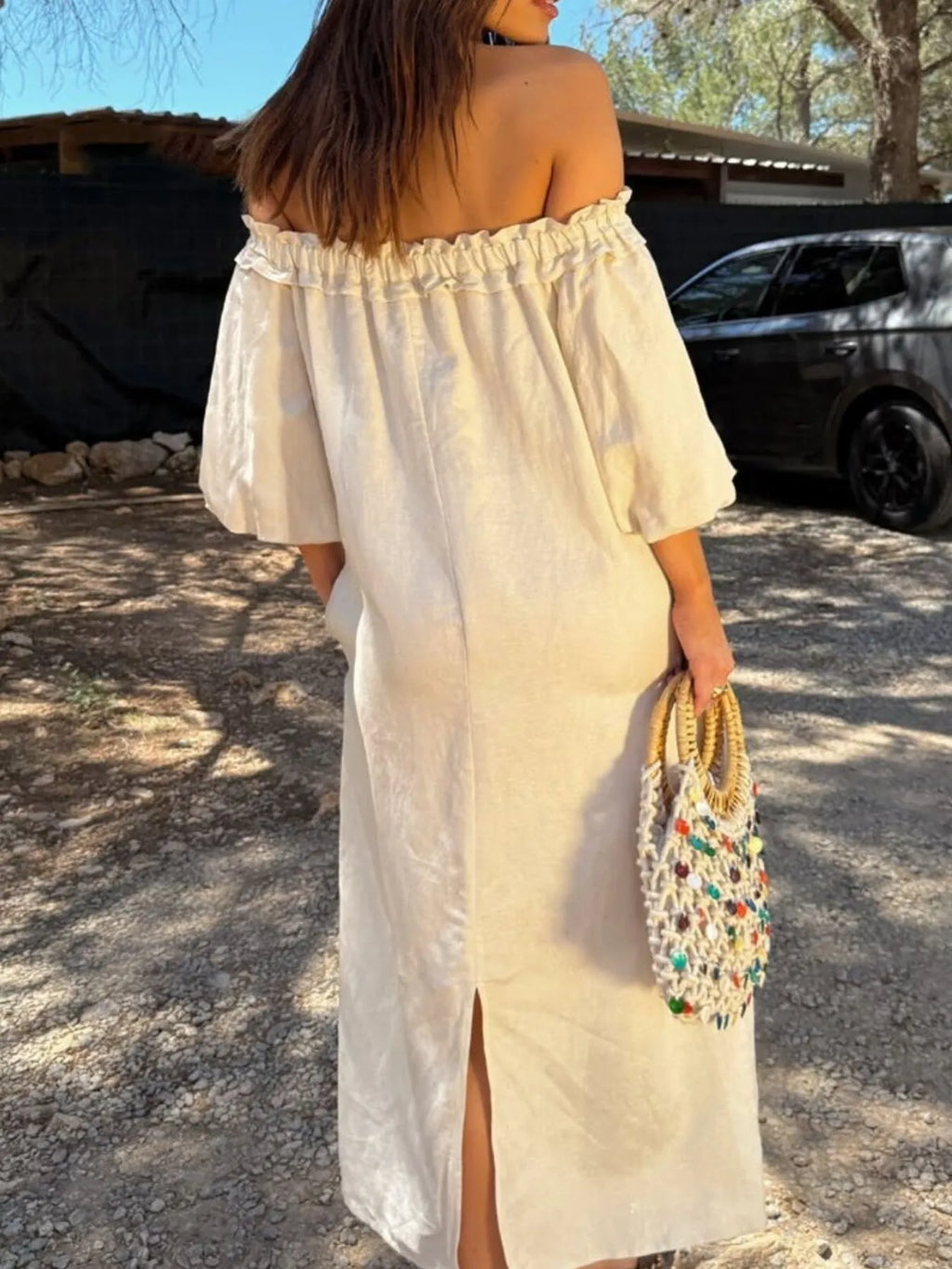 Frill Printed Off-Shoulder Dress