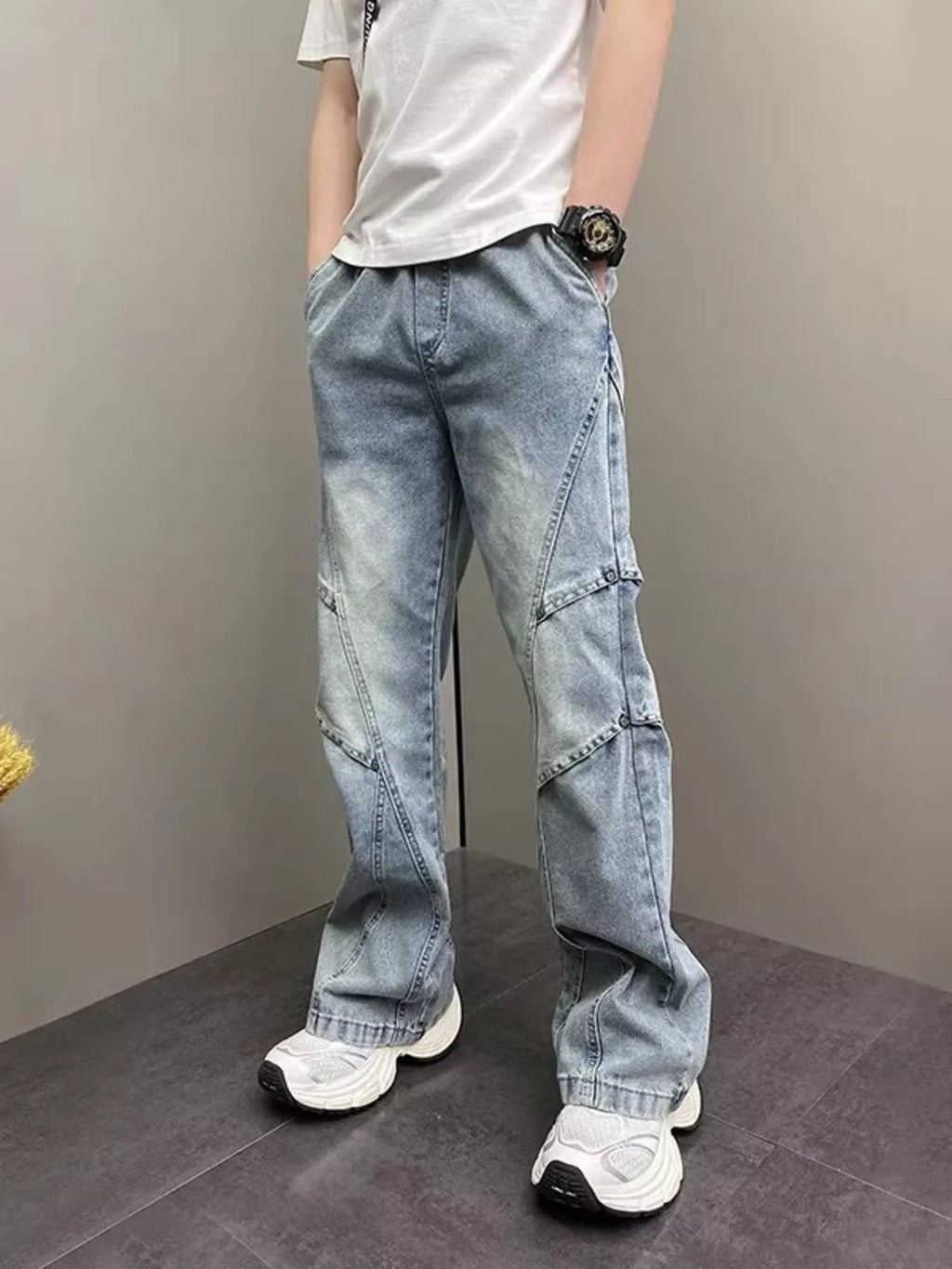 Men's Full Size Vintage Wash Wide Leg Jeans Plus Size