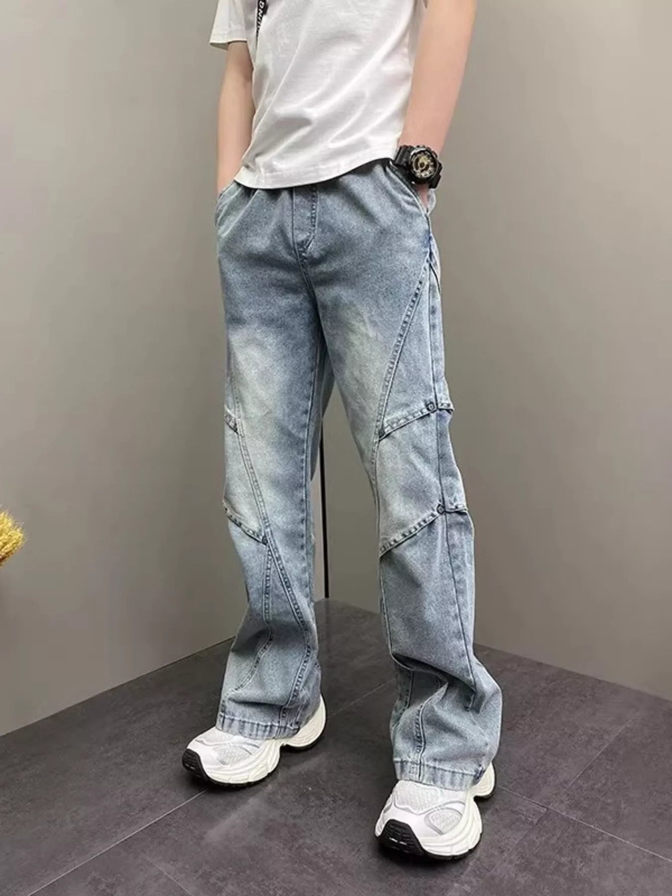 Men's Full Size Vintage Wash Wide Leg Jeans Plus Size