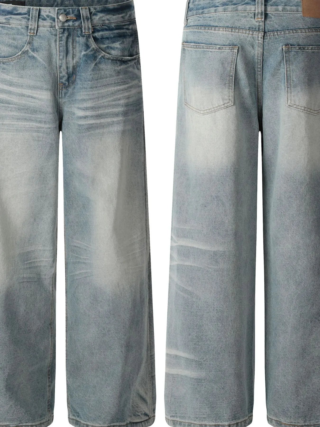 Men's Wide Leg Wash Denim Jeans