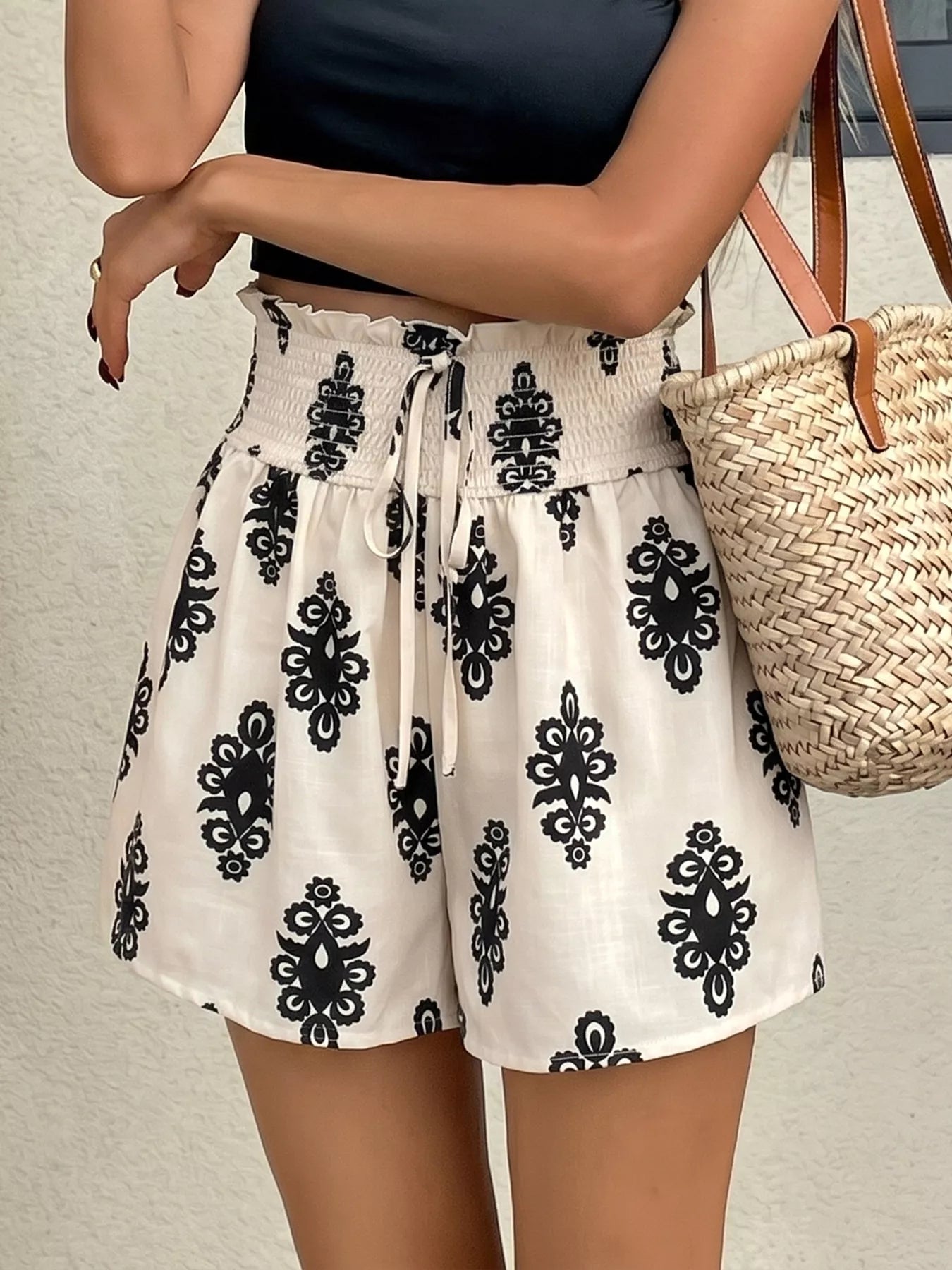 Smocked Waist Printed Shorts