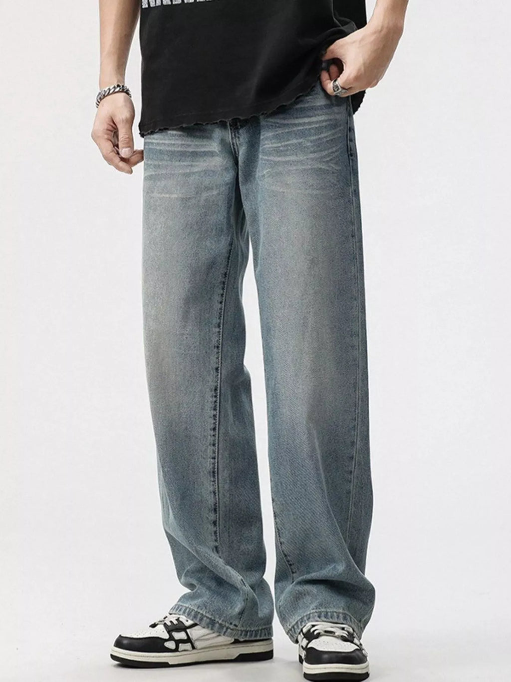 Men's Washed Wide Leg Jeans