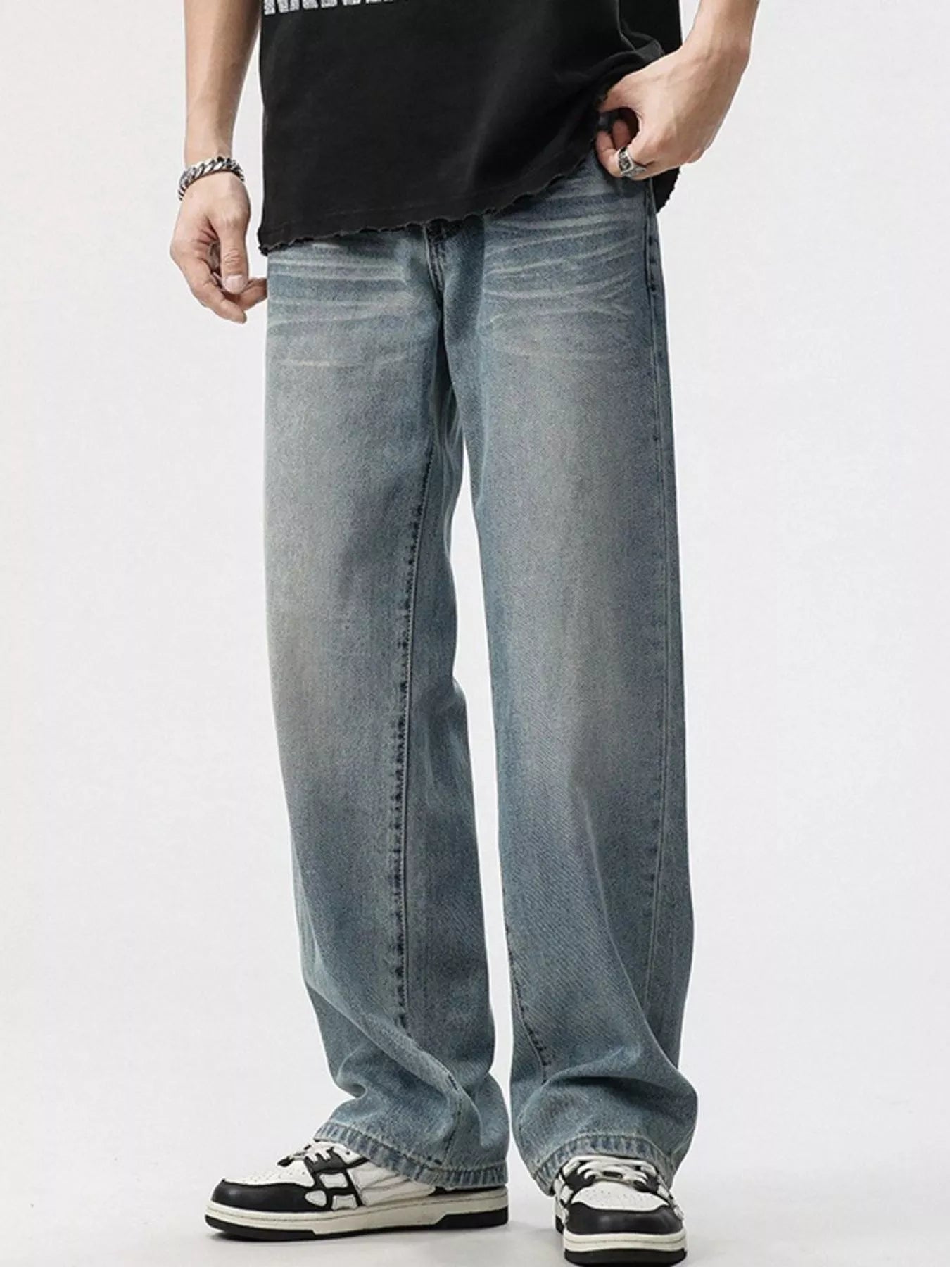 Men's Washed Wide Leg Jeans