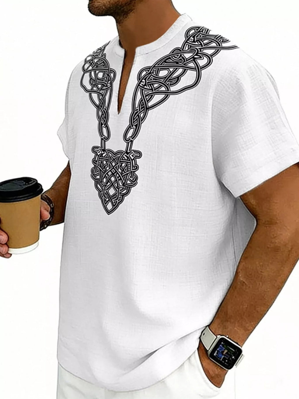 Men's Full Size Notched Printed Short Sleeve Blouse Plus Size